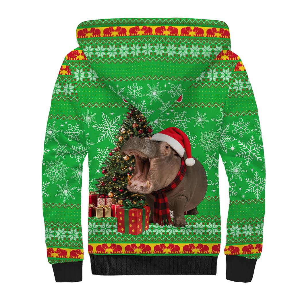 Mali Christmas Sherpa Hoodie with Hippo Santa Hat Snowflakes and Holiday Gift - Wonder Print Shop