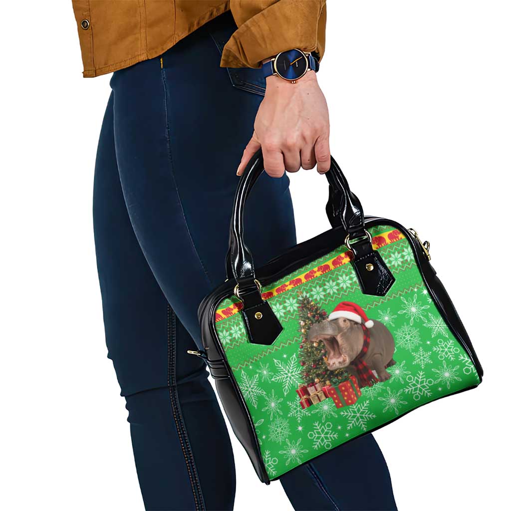 Mali Christmas Shoulder Handbag with Hippo Santa Hat Snowflakes and Holiday Gift - Wonder Print Shop
