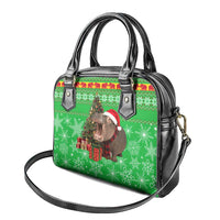 Mali Christmas Shoulder Handbag with Hippo Santa Hat Snowflakes and Holiday Gift - Wonder Print Shop