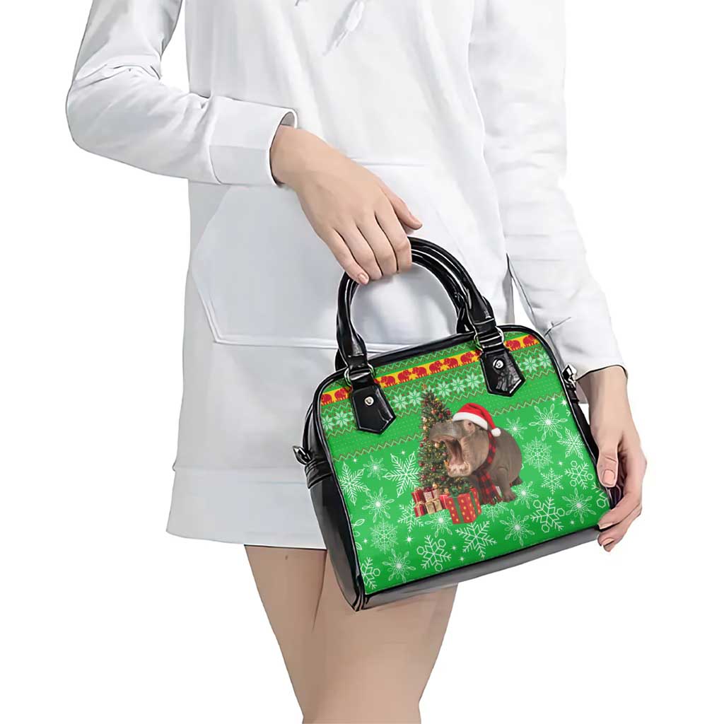 Mali Christmas Shoulder Handbag with Hippo Santa Hat Snowflakes and Holiday Gift - Wonder Print Shop