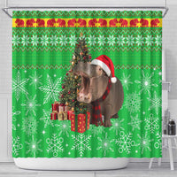 Mali Christmas Shower Curtain with Hippo Santa Hat Snowflakes and Holiday Gift - Wonder Print Shop