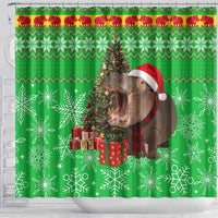 Mali Christmas Shower Curtain with Hippo Santa Hat Snowflakes and Holiday Gift - Wonder Print Shop