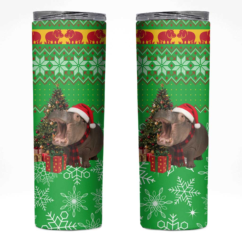 Mali Christmas Skinny Tumbler with Hippo Santa Hat Snowflakes and Holiday Gift - Wonder Print Shop