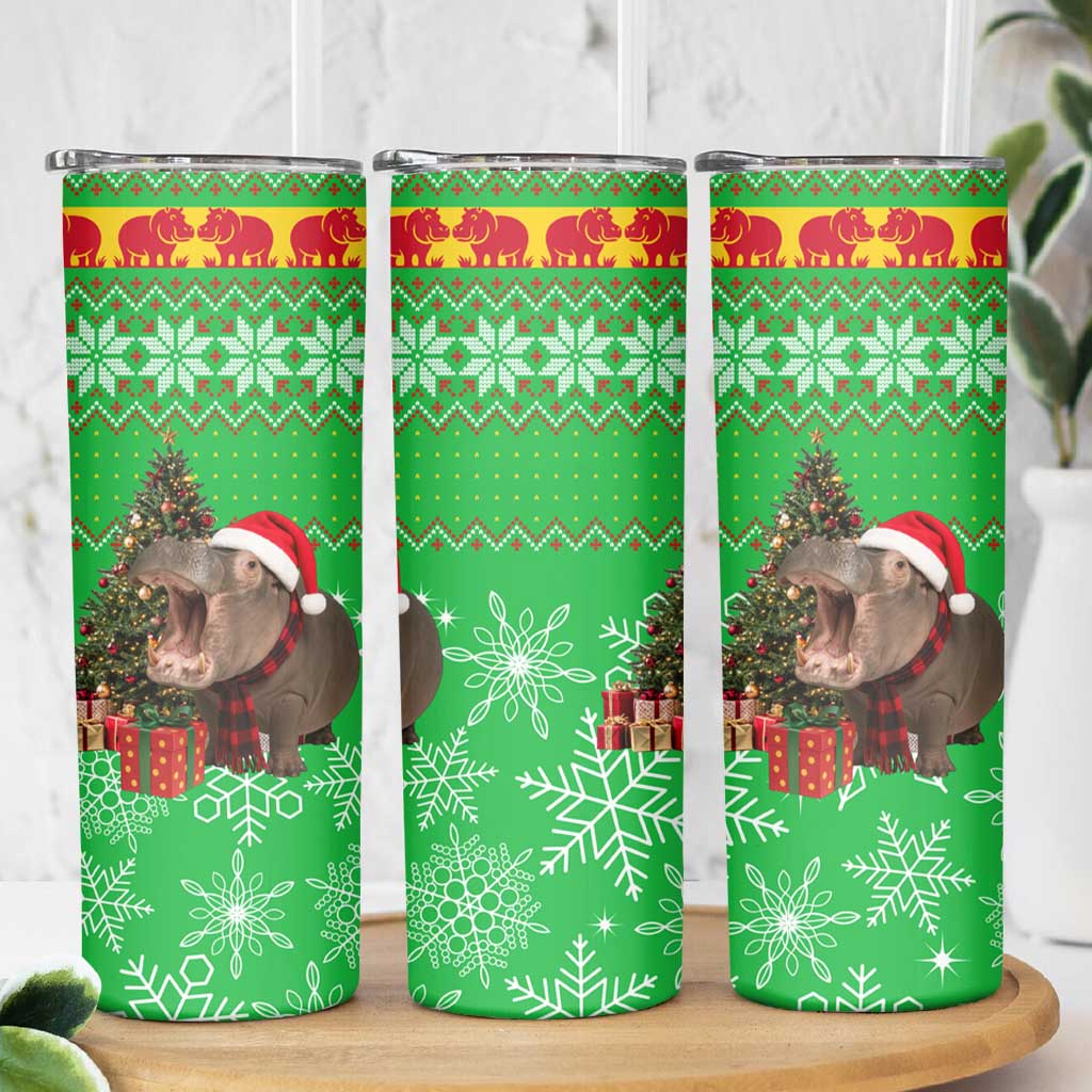Mali Christmas Skinny Tumbler with Hippo Santa Hat Snowflakes and Holiday Gift - Wonder Print Shop