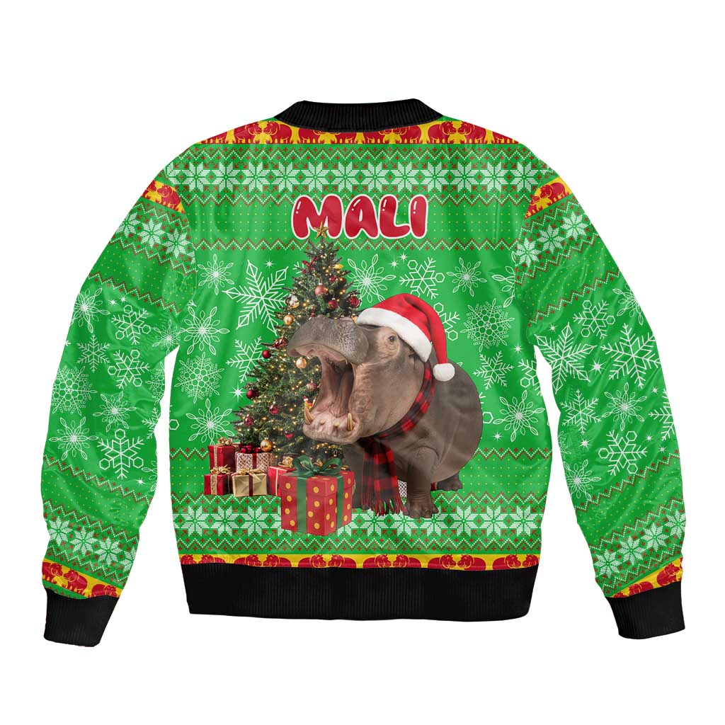 Mali Christmas Sleeve Zip Bomber Jacket with Hippo Santa Hat Snowflakes and Holiday Gift - Wonder Print Shop