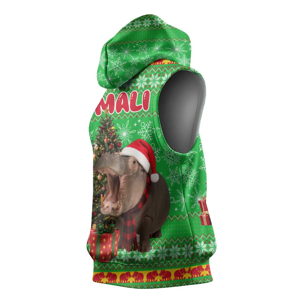 Mali Christmas Sleeveless Hoodie with Hippo Santa Hat Snowflakes and Holiday Gift - Wonder Print Shop
