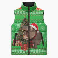 Mali Christmas Sleeveless Puffer Jacket with Hippo Santa Hat Snowflakes and Holiday Gift - Wonder Print Shop