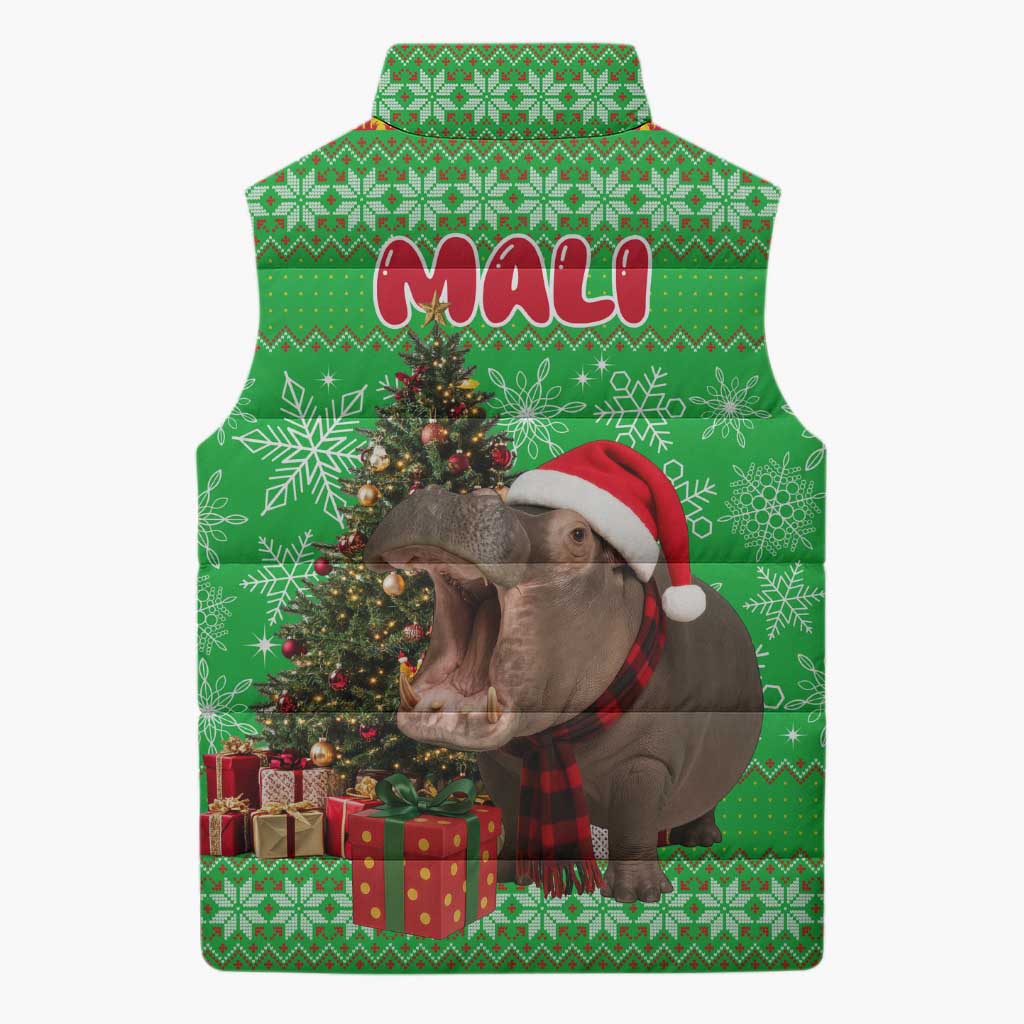 Mali Christmas Sleeveless Puffer Jacket with Hippo Santa Hat Snowflakes and Holiday Gift - Wonder Print Shop