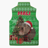 Mali Christmas Sleeveless Puffer Jacket with Hippo Santa Hat Snowflakes and Holiday Gift - Wonder Print Shop