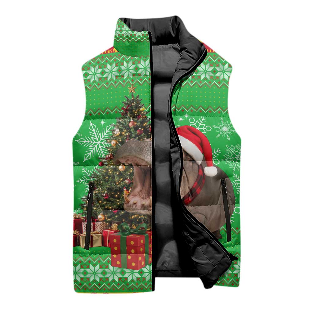 Mali Christmas Sleeveless Puffer Jacket with Hippo Santa Hat Snowflakes and Holiday Gift - Wonder Print Shop