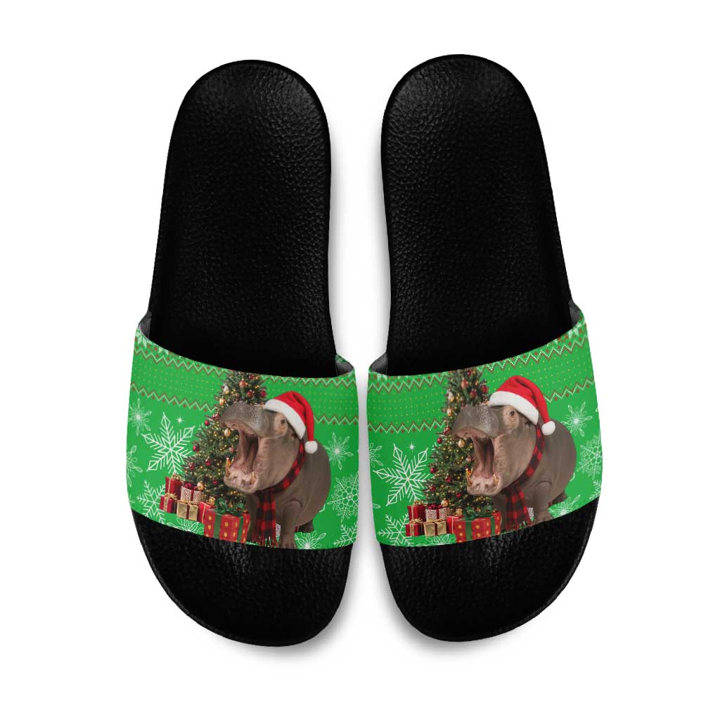 Mali Christmas Slide Sandals with Hippo Santa Hat Snowflakes and Holiday Gift - Wonder Print Shop