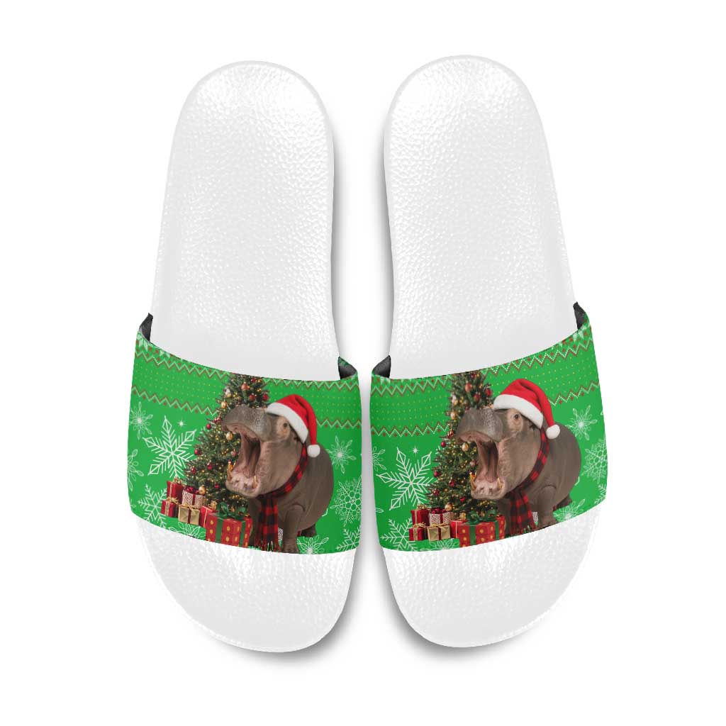 Mali Christmas Slide Sandals with Hippo Santa Hat Snowflakes and Holiday Gift - Wonder Print Shop