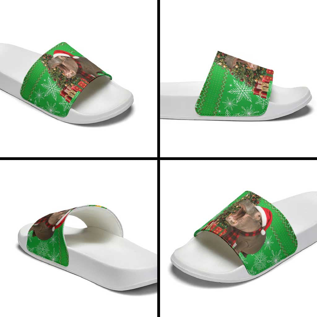 Mali Christmas Slide Sandals with Hippo Santa Hat Snowflakes and Holiday Gift - Wonder Print Shop
