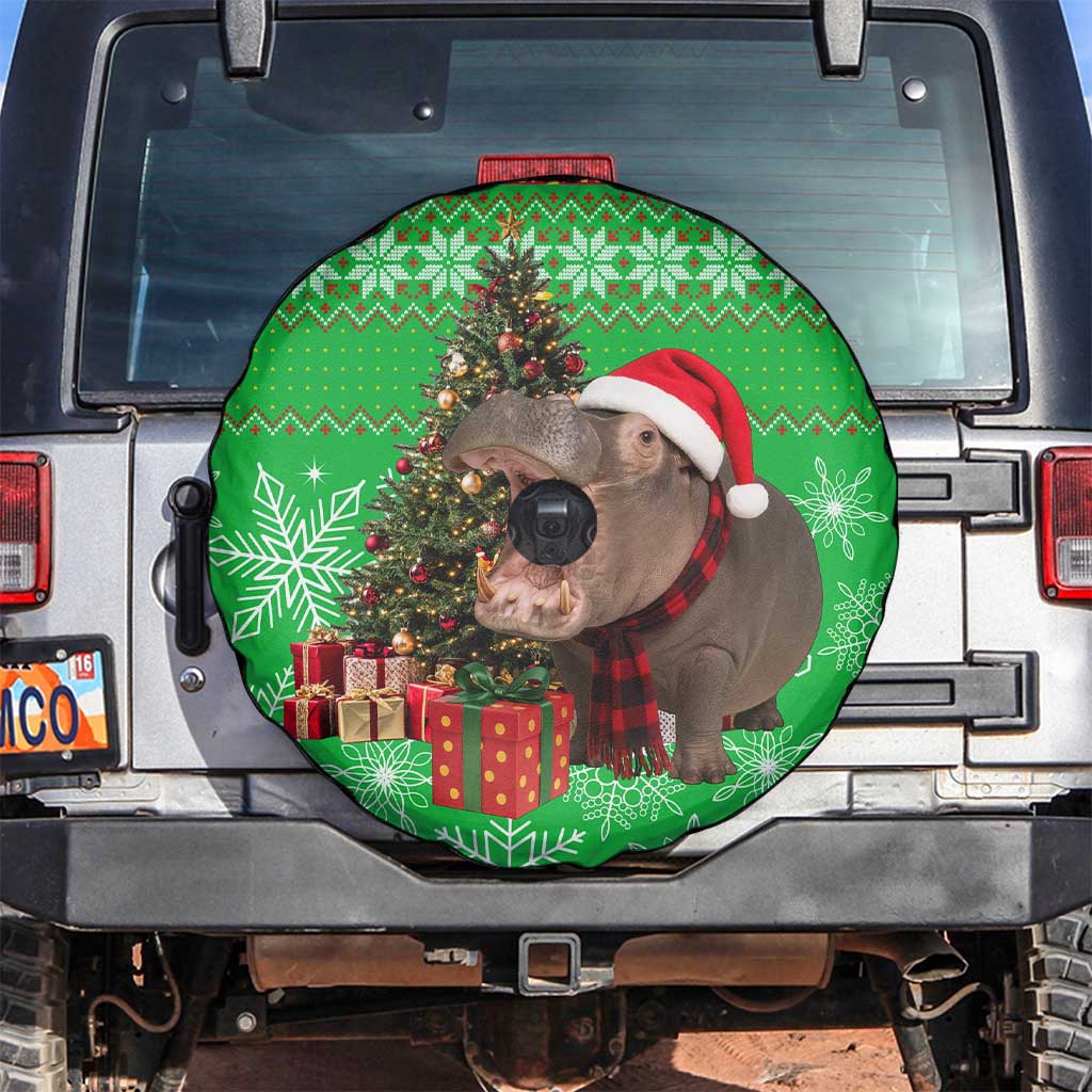 Mali Christmas Spare Tire Cover with Hippo Santa Hat Snowflakes and Holiday Gift - Wonder Print Shop