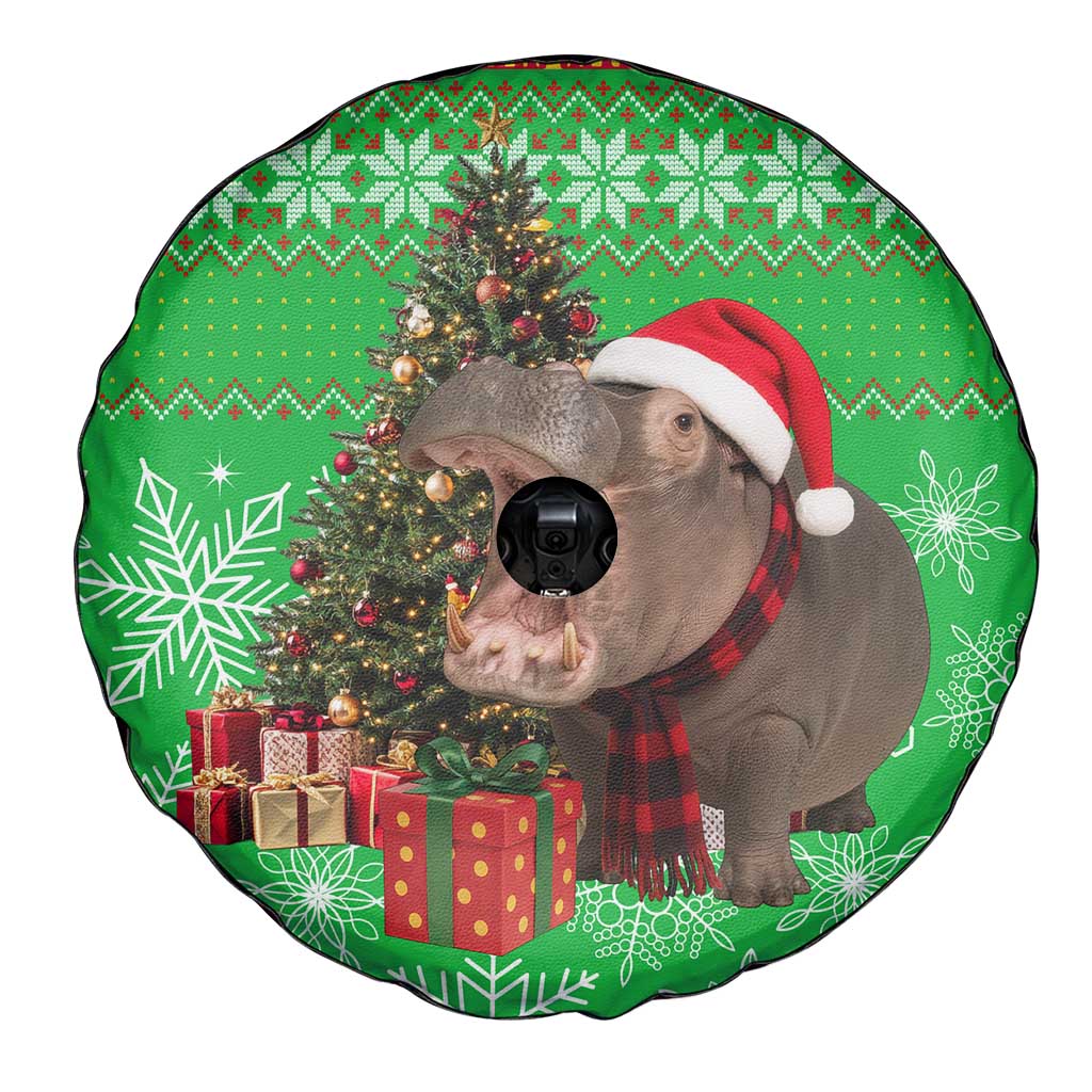 Mali Christmas Spare Tire Cover with Hippo Santa Hat Snowflakes and Holiday Gift - Wonder Print Shop