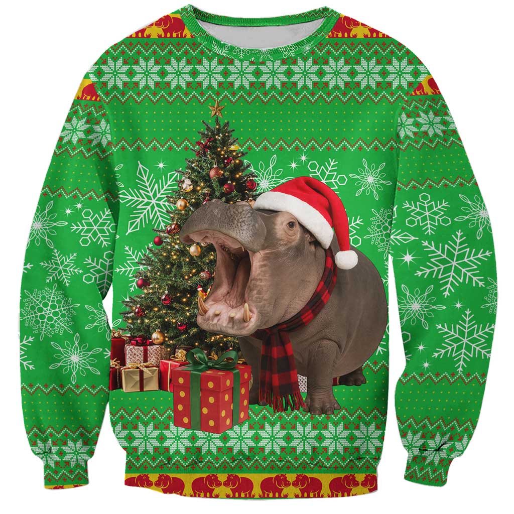Mali Christmas Sweatshirt with Hippo Santa Hat Snowflakes and Holiday Gift - Wonder Print Shop