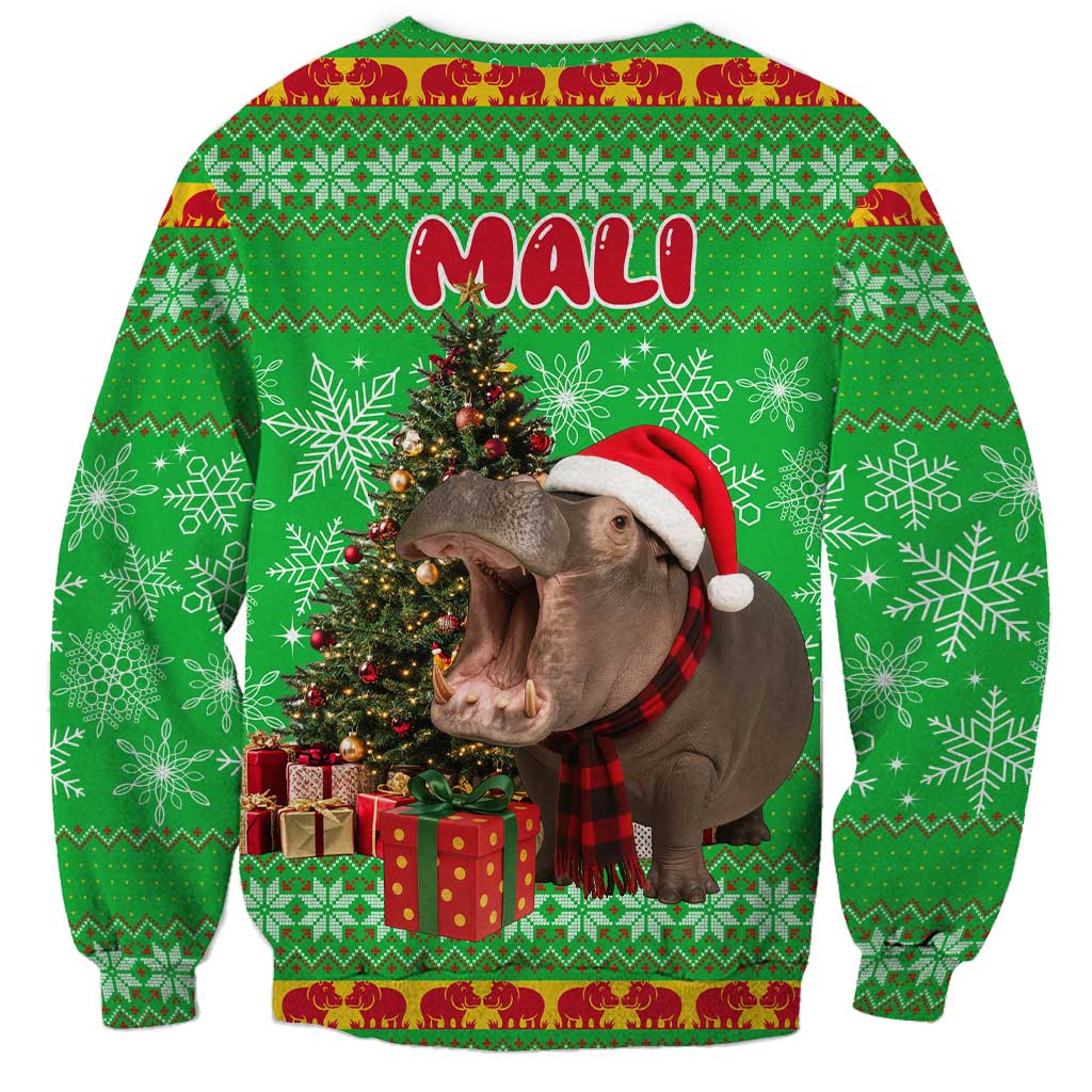 Mali Christmas Sweatshirt with Hippo Santa Hat Snowflakes and Holiday Gift - Wonder Print Shop