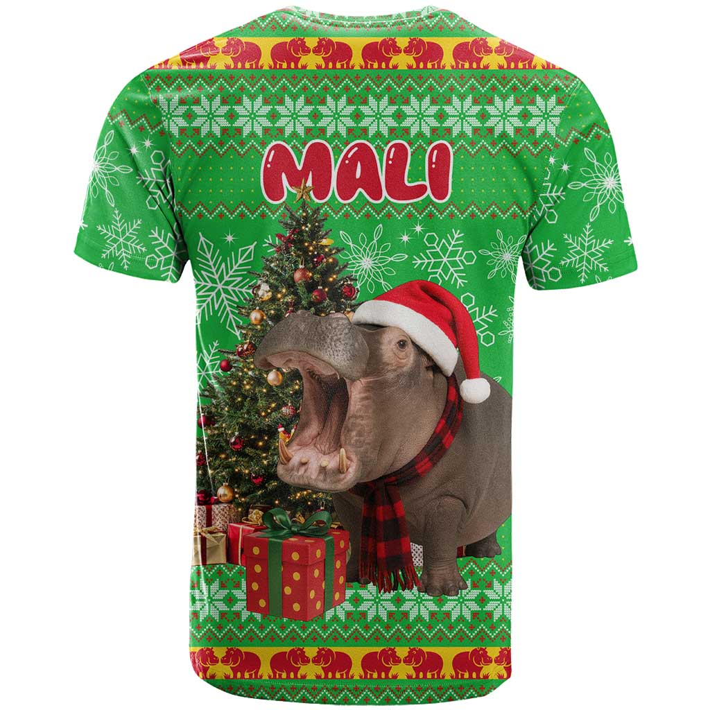 Mali Christmas T Shirt with Hippo Santa Hat Snowflakes and Holiday Gift - Wonder Print Shop