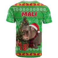 Mali Christmas T Shirt with Hippo Santa Hat Snowflakes and Holiday Gift - Wonder Print Shop
