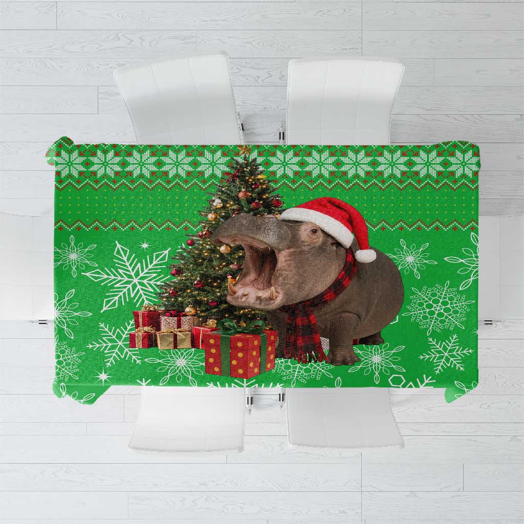Mali Christmas Tablecloth with Hippo Santa Hat Snowflakes and Holiday Gift - Wonder Print Shop