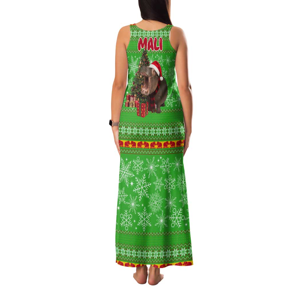 Mali Christmas Tank Maxi Dress with Hippo Santa Hat Snowflakes and Holiday Gift - Wonder Print Shop