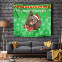 Mali Christmas Tapestry with Hippo Santa Hat Snowflakes and Holiday Gift - Wonder Print Shop