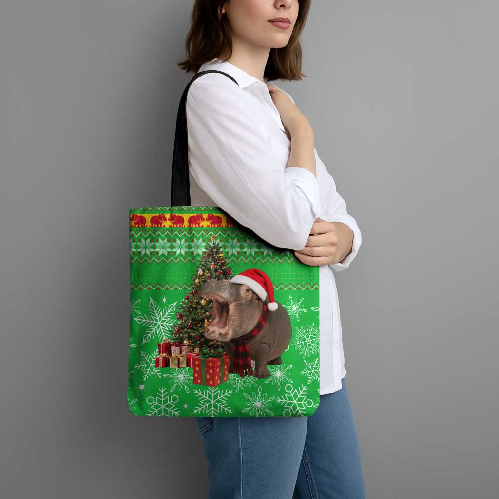 Mali Christmas Tote Bag with Hippo Santa Hat Snowflakes and Holiday Gift - Wonder Print Shop