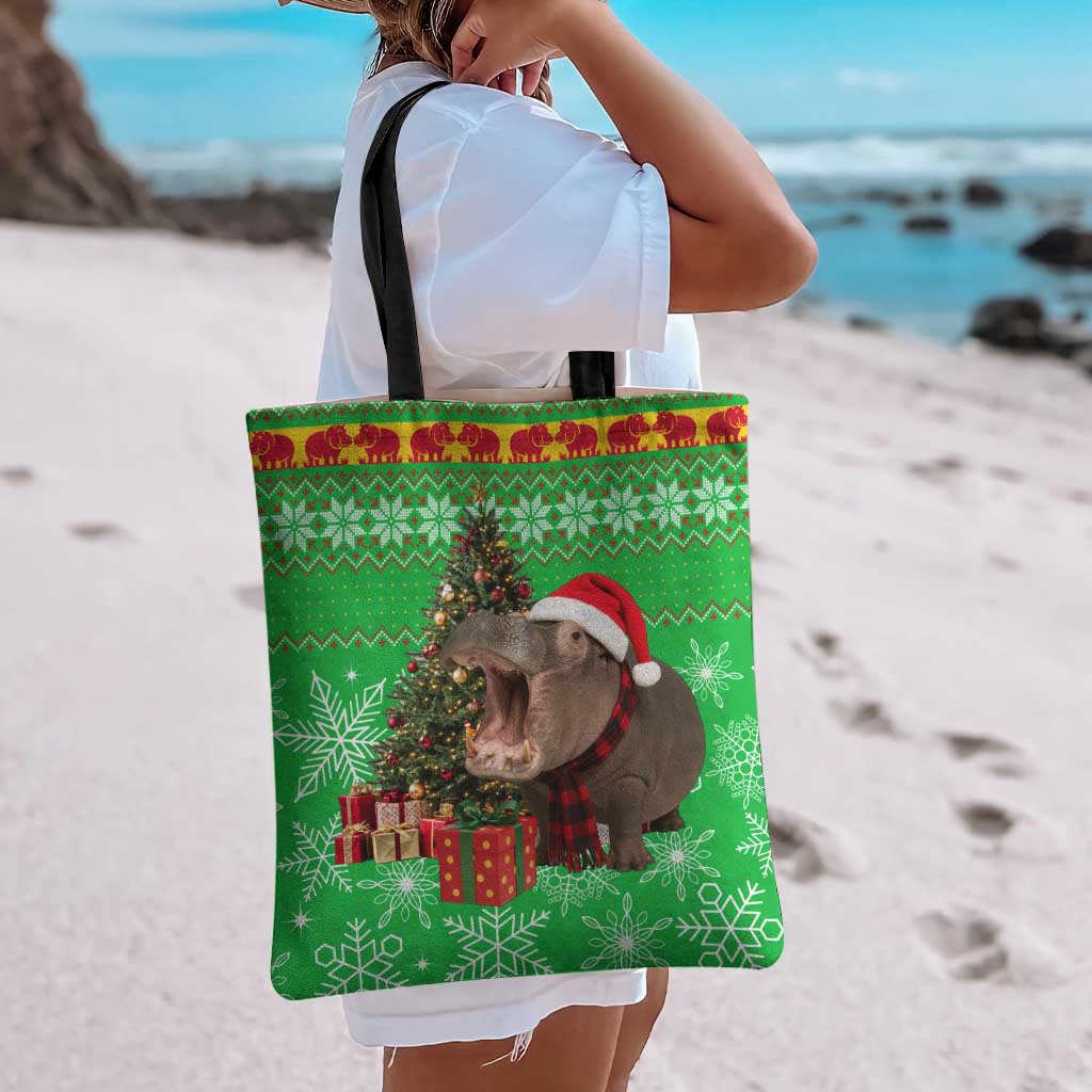 Mali Christmas Tote Bag with Hippo Santa Hat Snowflakes and Holiday Gift - Wonder Print Shop