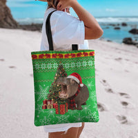 Mali Christmas Tote Bag with Hippo Santa Hat Snowflakes and Holiday Gift - Wonder Print Shop