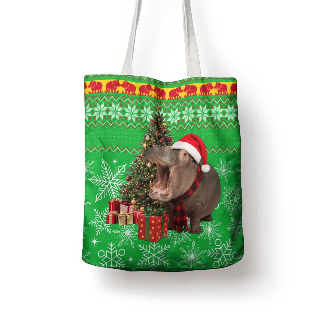 Mali Christmas Tote Bag with Hippo Santa Hat Snowflakes and Holiday Gift - Wonder Print Shop