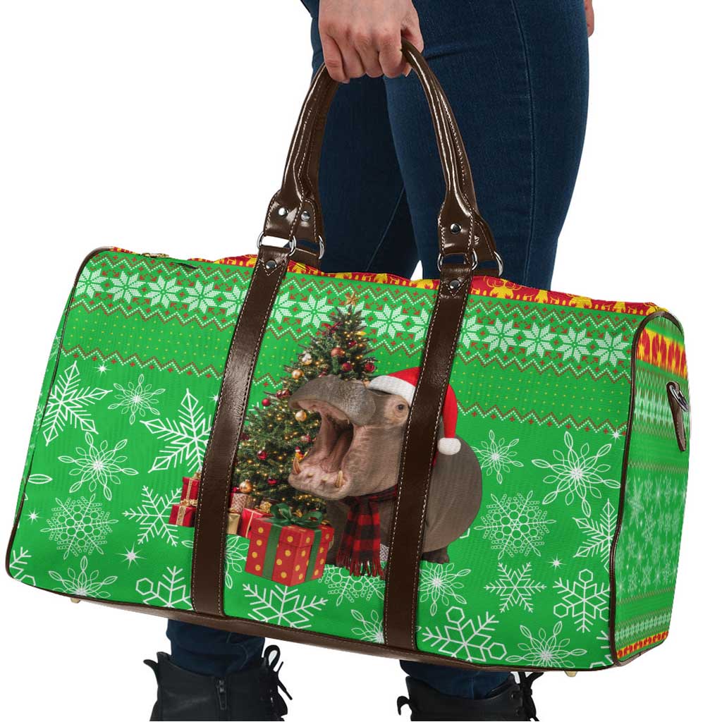 Mali Christmas Travel Bag with Hippo Santa Hat Snowflakes and Holiday Gift - Wonder Print Shop