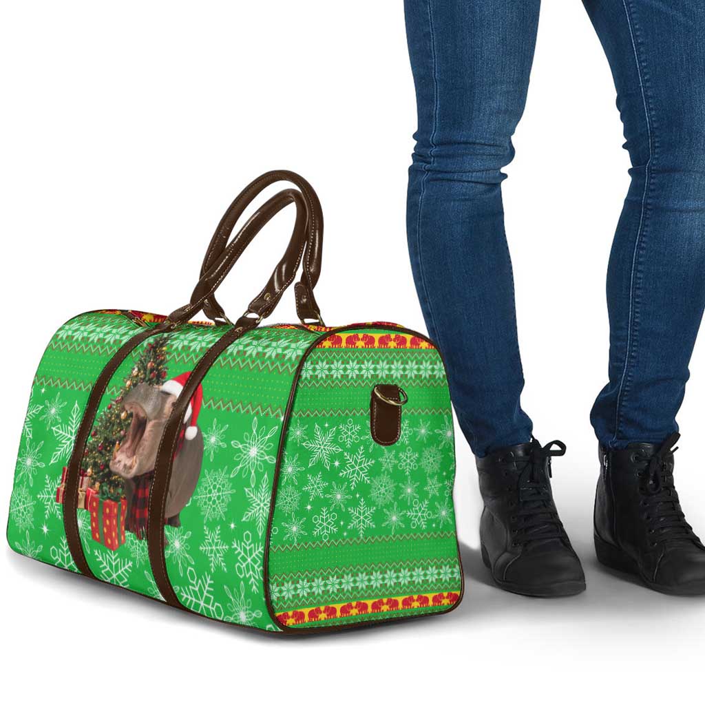 Mali Christmas Travel Bag with Hippo Santa Hat Snowflakes and Holiday Gift - Wonder Print Shop