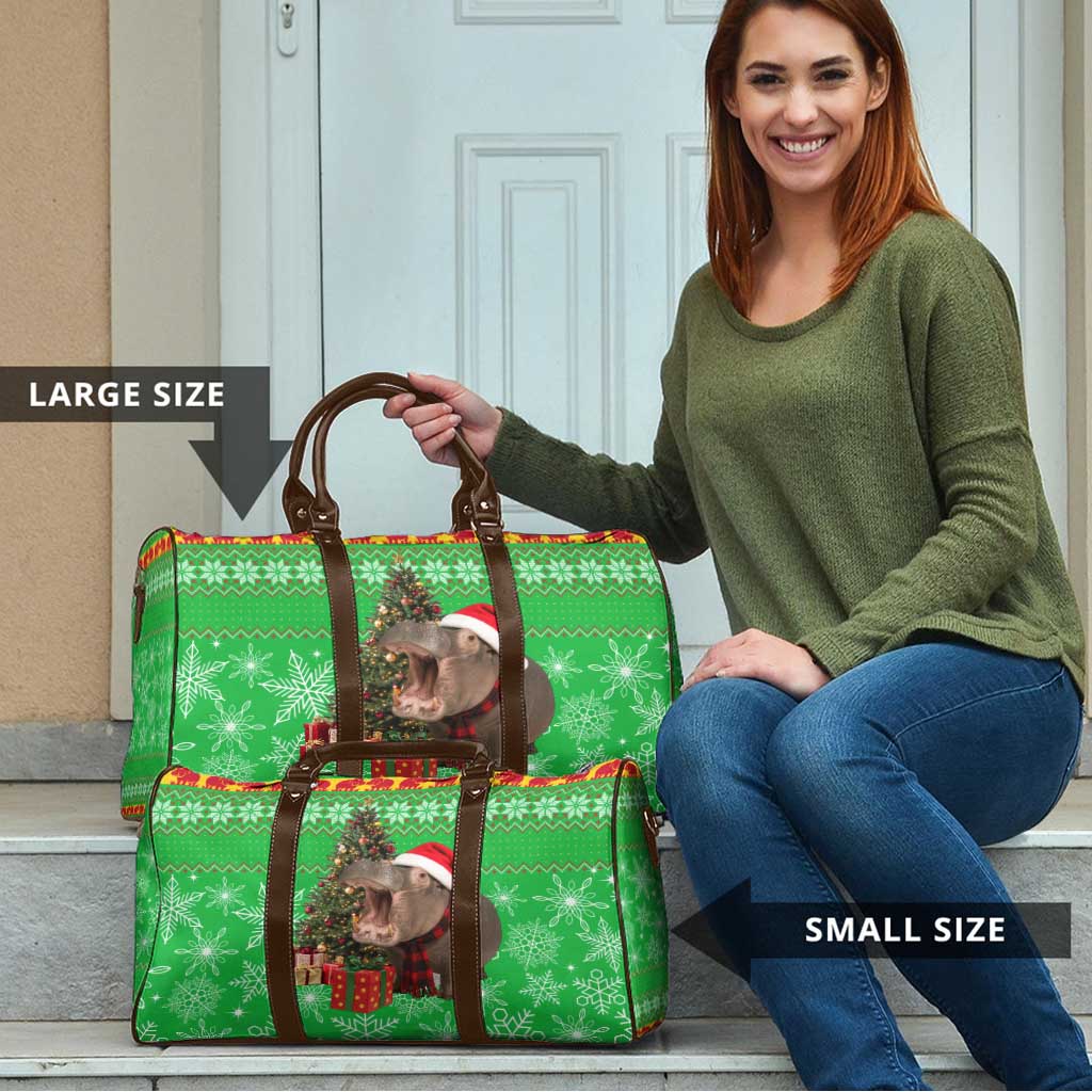 Mali Christmas Travel Bag with Hippo Santa Hat Snowflakes and Holiday Gift - Wonder Print Shop