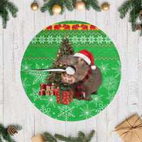 Mali Christmas Tree Skirt with Hippo Santa Hat Snowflakes and Holiday Gift - Wonder Print Shop