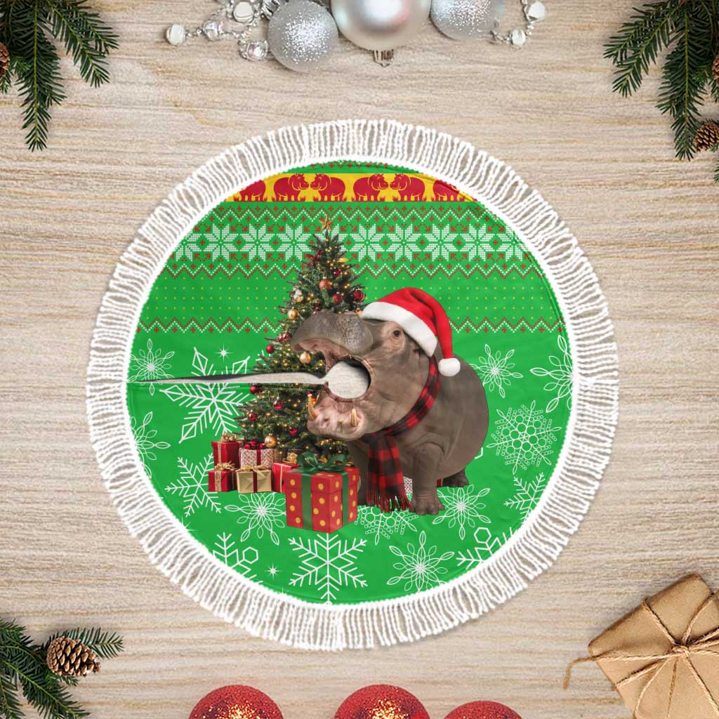 Mali Christmas Tree Skirt with Hippo Santa Hat Snowflakes and Holiday Gift - Wonder Print Shop