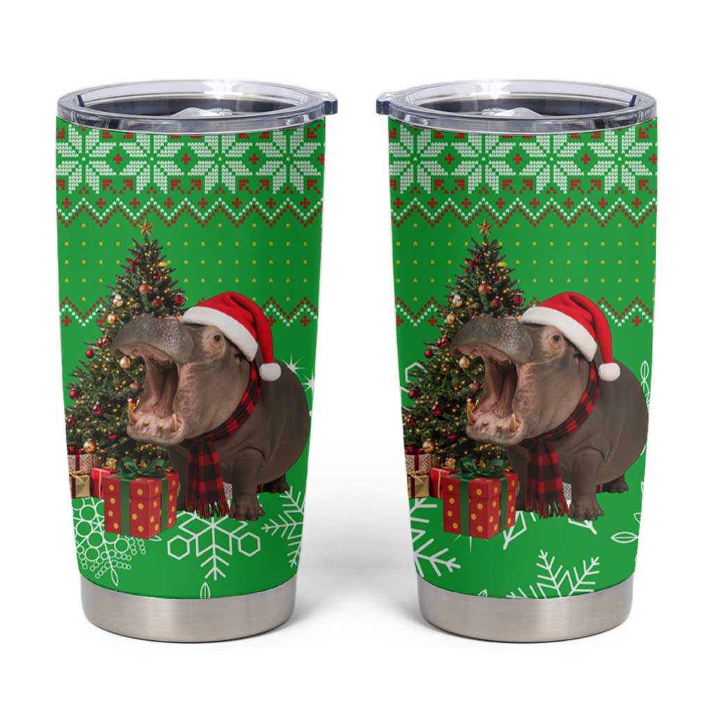 Mali Christmas Tumbler Cup with Hippo Santa Hat Snowflakes and Holiday Gift - Wonder Print Shop