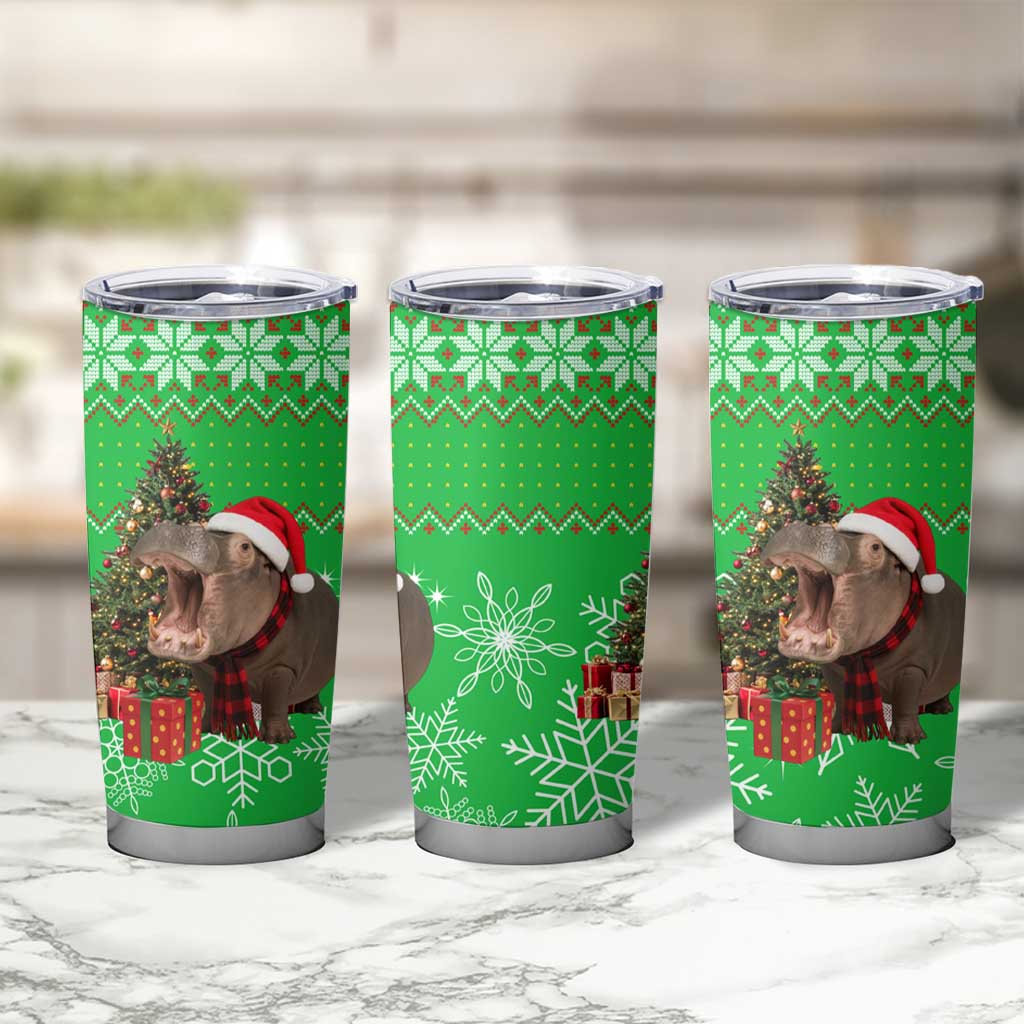 Mali Christmas Tumbler Cup with Hippo Santa Hat Snowflakes and Holiday Gift - Wonder Print Shop
