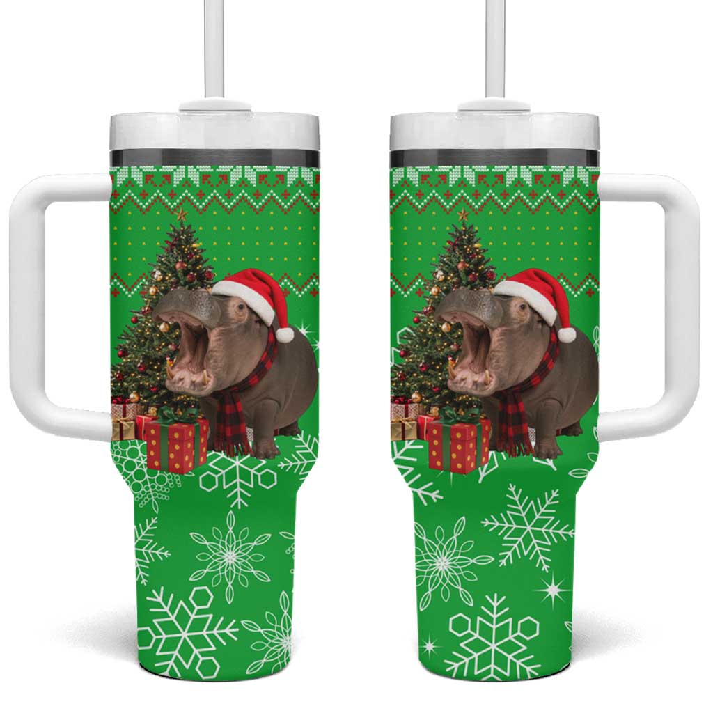 Mali Christmas Tumbler With Handle with Hippo Santa Hat Snowflakes and Holiday Gift - Wonder Print Shop