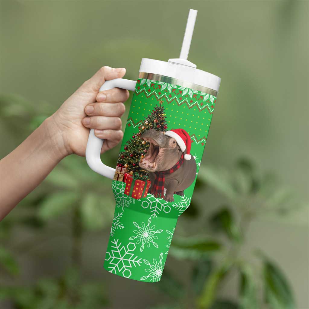 Mali Christmas Tumbler With Handle with Hippo Santa Hat Snowflakes and Holiday Gift - Wonder Print Shop