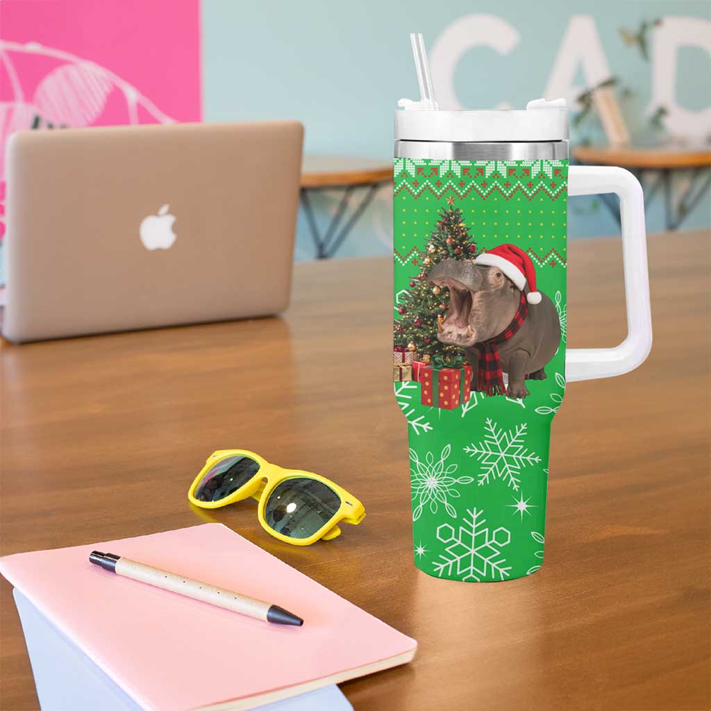 Mali Christmas Tumbler With Handle with Hippo Santa Hat Snowflakes and Holiday Gift - Wonder Print Shop