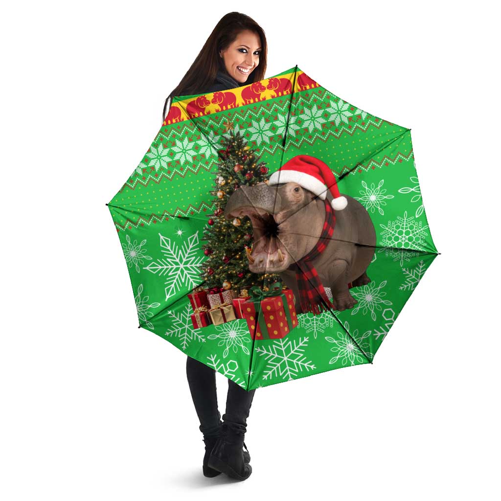 Mali Christmas Umbrella with Hippo Santa Hat Snowflakes and Holiday Gift - Wonder Print Shop