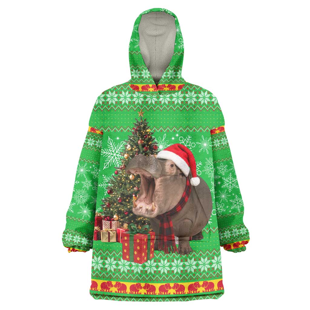 Mali Christmas Wearable Blanket Hoodie with Hippo Santa Hat Snowflakes and Holiday Gift - Wonder Print Shop