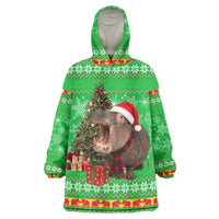 Mali Christmas Wearable Blanket Hoodie with Hippo Santa Hat Snowflakes and Holiday Gift - Wonder Print Shop