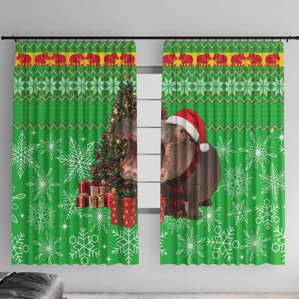 Mali Christmas Window Curtain with Hippo Santa Hat Snowflakes and Holiday Gift - Wonder Print Shop