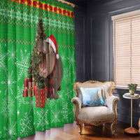Mali Christmas Window Curtain with Hippo Santa Hat Snowflakes and Holiday Gift - Wonder Print Shop