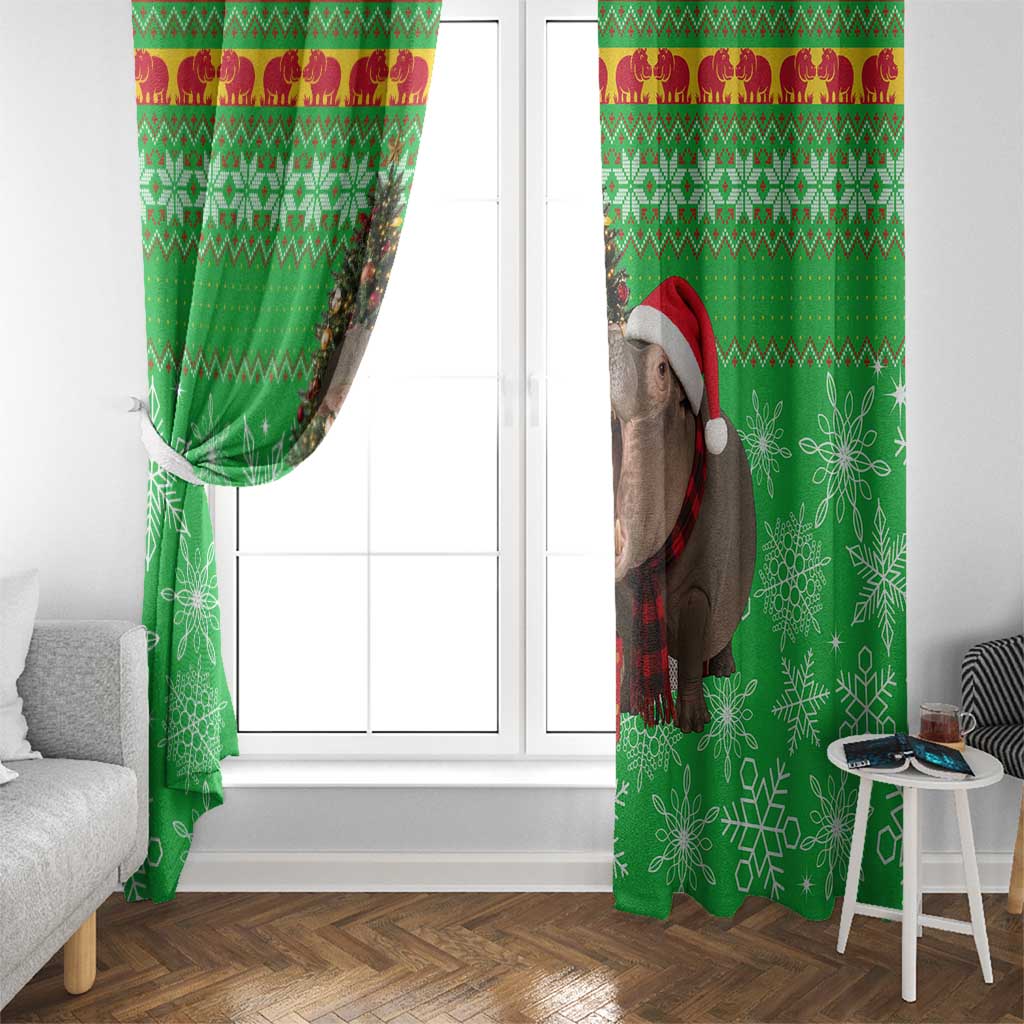 Mali Christmas Window Curtain with Hippo Santa Hat Snowflakes and Holiday Gift - Wonder Print Shop