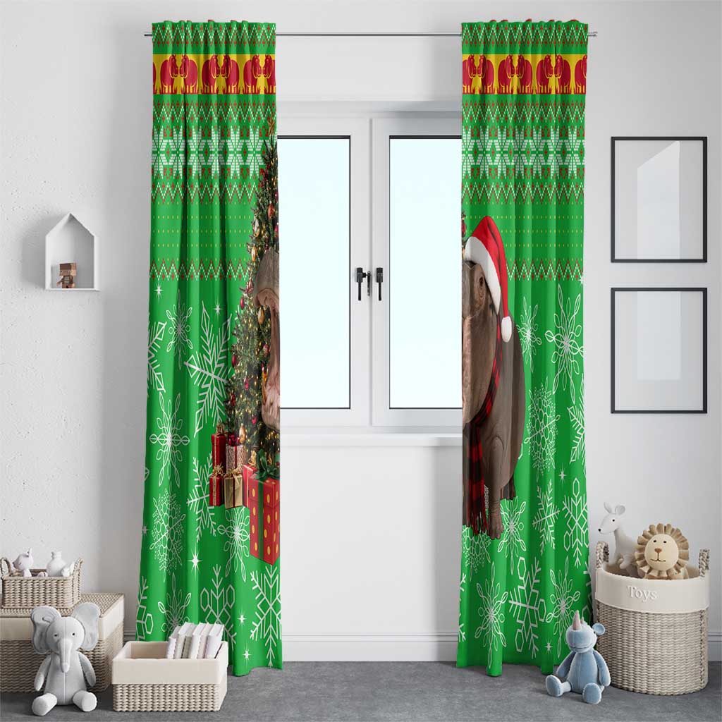Mali Christmas Window Curtain with Hippo Santa Hat Snowflakes and Holiday Gift - Wonder Print Shop
