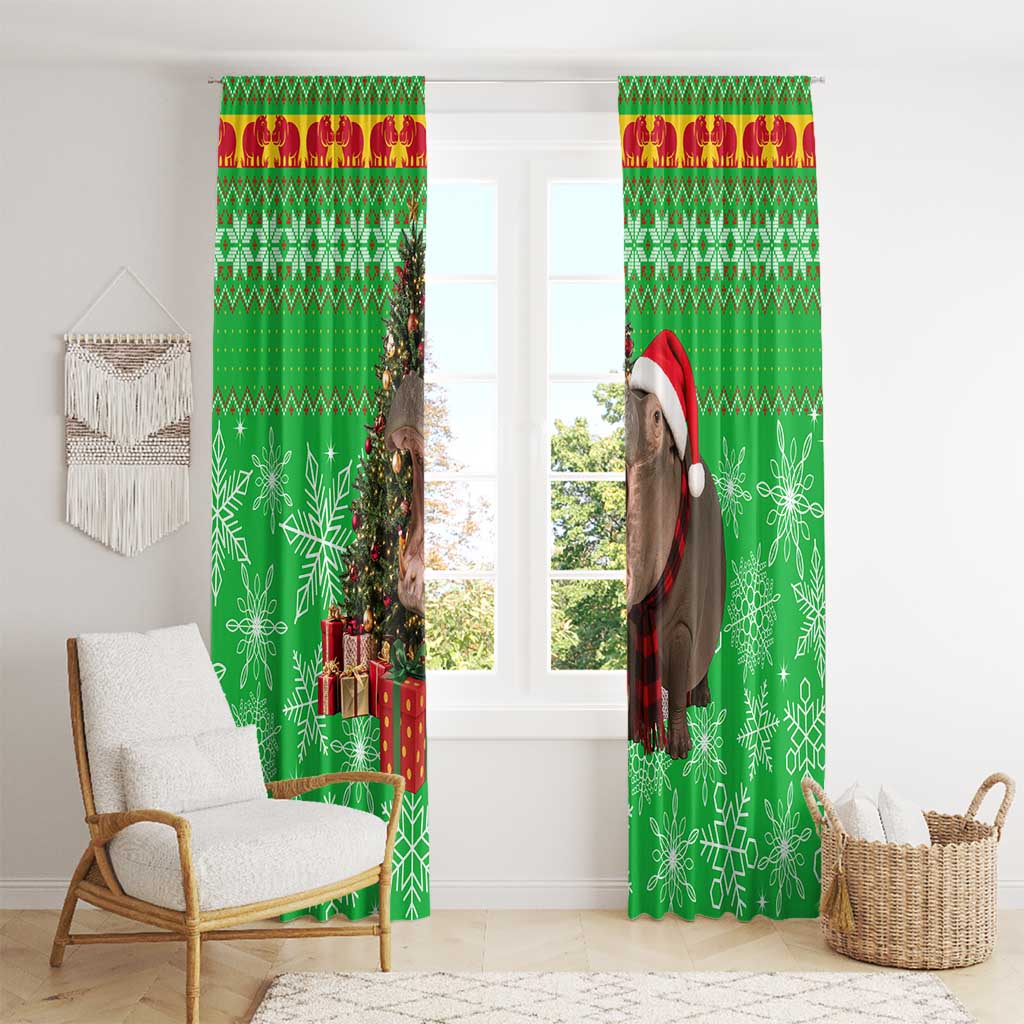 Mali Christmas Window Curtain with Hippo Santa Hat Snowflakes and Holiday Gift - Wonder Print Shop