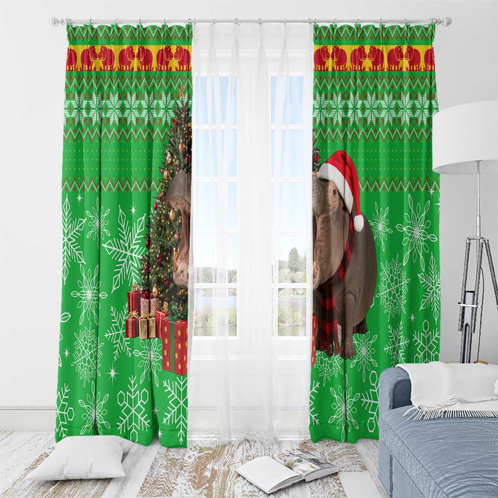 Mali Christmas Window Curtain with Hippo Santa Hat Snowflakes and Holiday Gift - Wonder Print Shop