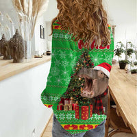 Mali Christmas Women Casual Shirt with Hippo Santa Hat Snowflakes and Holiday Gift - Wonder Print Shop